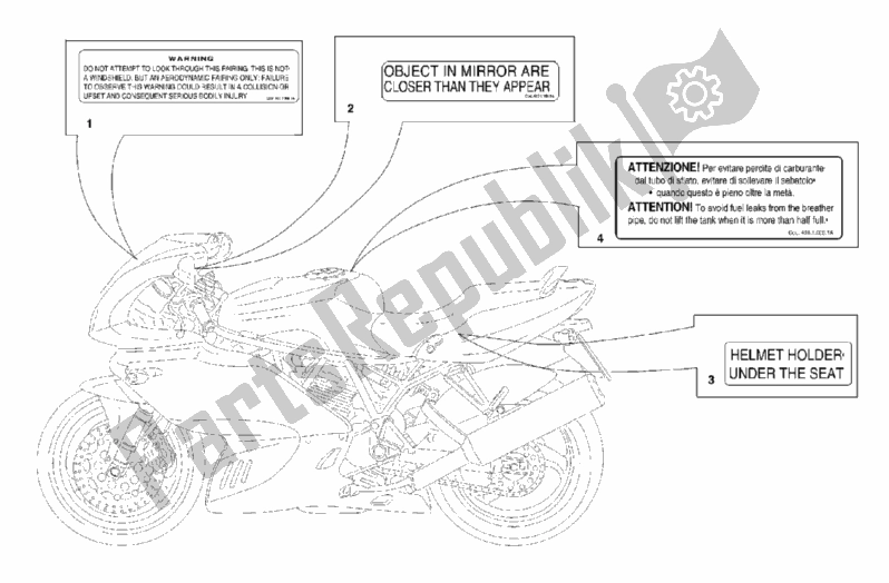 Todas las partes para Etiquetas De Advertencia Ee. De Ducati Supersport 900 SS USA 1999